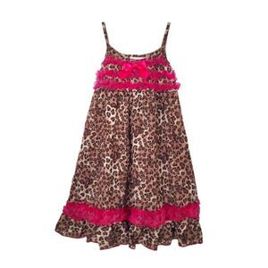 Laura Dare Leopard Print Pink Ruffle Girls Dress Nightgown Size 4T Kidcore